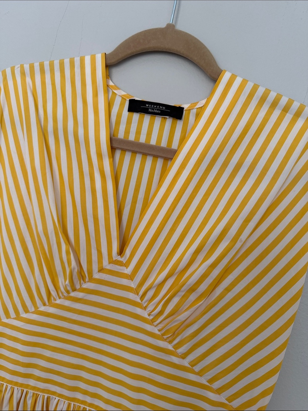 Weekend Max Mara Yellow White Striped Cotton Midi Dress Size M